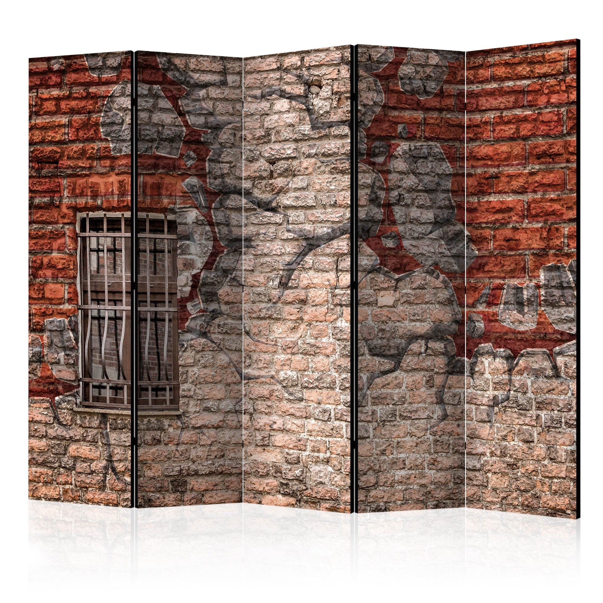 Room Divider - Break the Wall II- A 5 Panel Folding Screen For Living rooms, bedrooms or home office, decorative folding screen made with wood and canvas