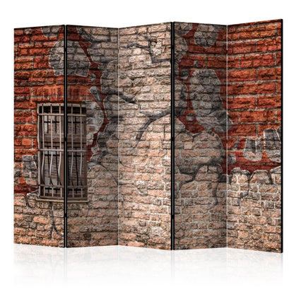 Room Divider - Break the Wall II- A 5 Panel Folding Screen For Living rooms, bedrooms or home office, decorative folding screen made with wood and canvas