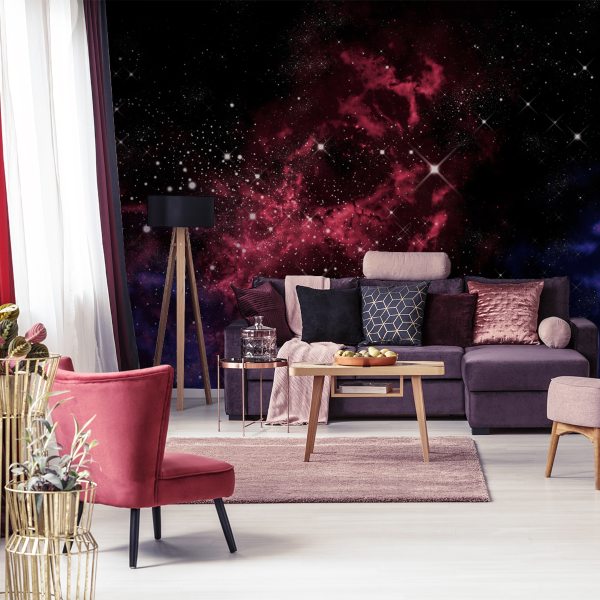 galaxy wallpaper design in a living room to achieve the feng shui lok in the room, the room becomes soft and the edges are eliminated