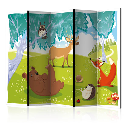 Room Divider - Funny animals II- A 5 Panel Folding Screen For Living rooms, bedrooms or home office, decorative folding screen made with wood and canvas