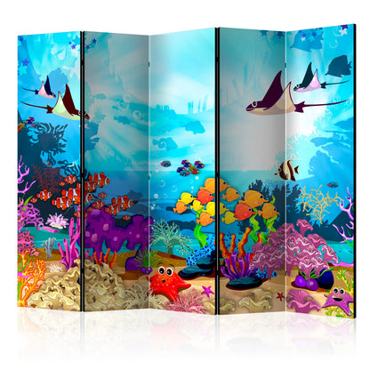 Room Divider - Colourful Fish II- A 5 Panel Folding Screen For Living rooms, bedrooms or home office, decorative folding screen made with wood and canvas