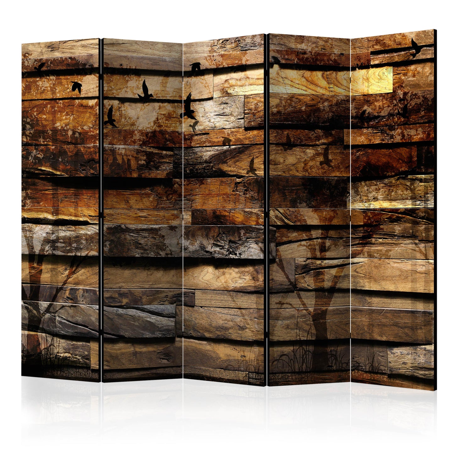 Room Divider - Reflection of Nature II- A 5 Panel Folding Screen For Living rooms, bedrooms or home office, decorative folding screen made with wood and canvas