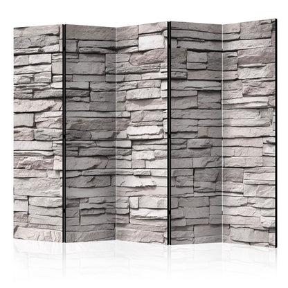 Room Divider - Stony Elegance II- A 5 Panel Folding Screen For Living rooms, bedrooms or home office, decorative folding screen made with wood and canvas