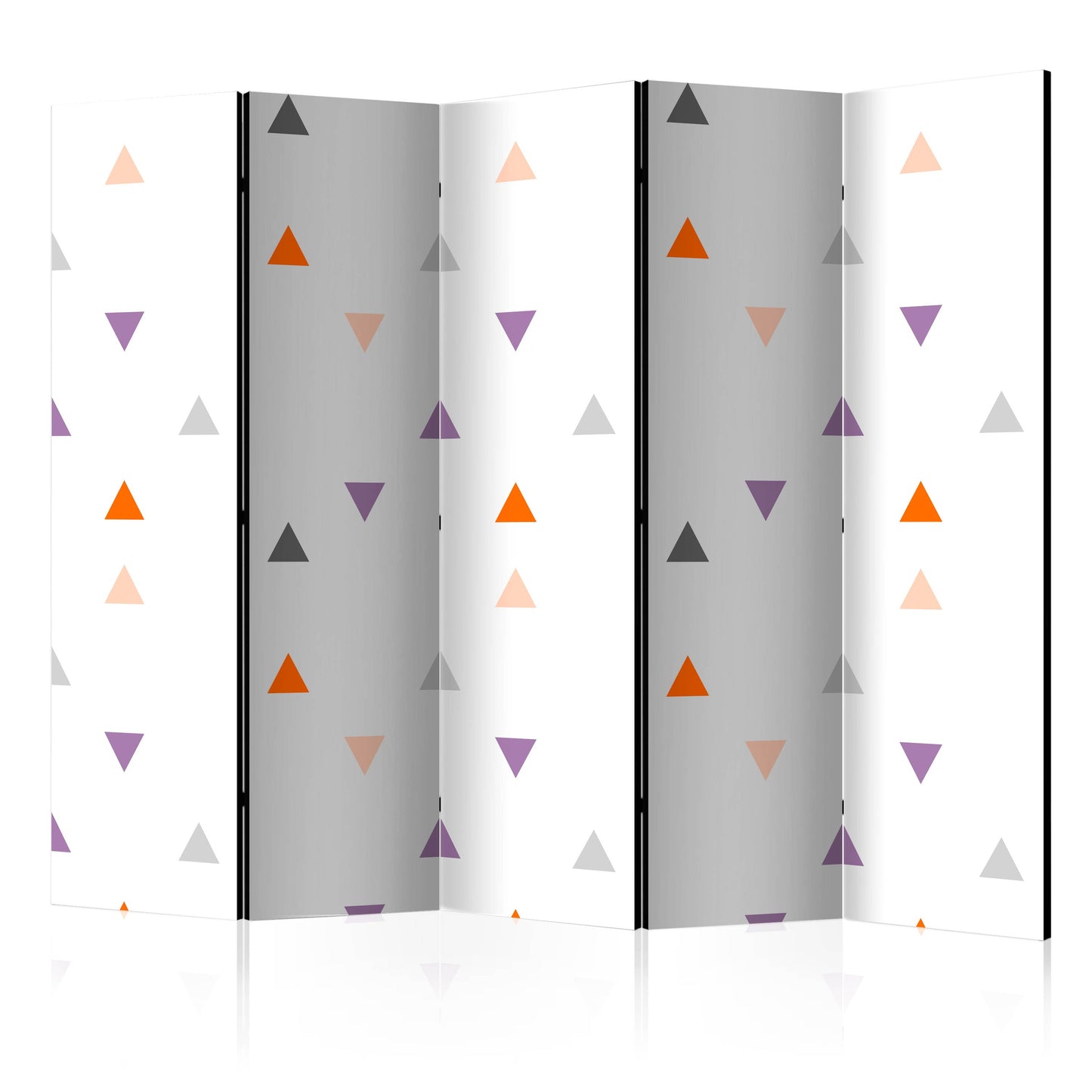 Room Divider - Triangles Rain II- A 5 Panel Folding Screen For Living rooms, bedrooms or home office, decorative folding screen made with wood and canvas