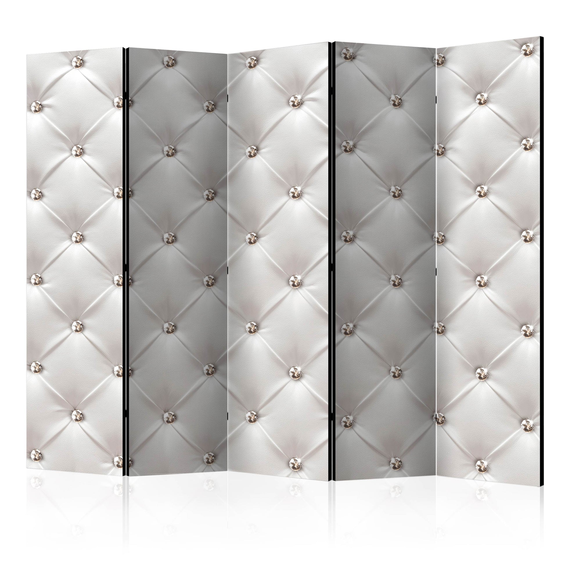 Room Divider - White Elegance II- A 5 Panel Folding Screen For Living rooms, bedrooms or home office, decorative folding screen made with wood and canvas