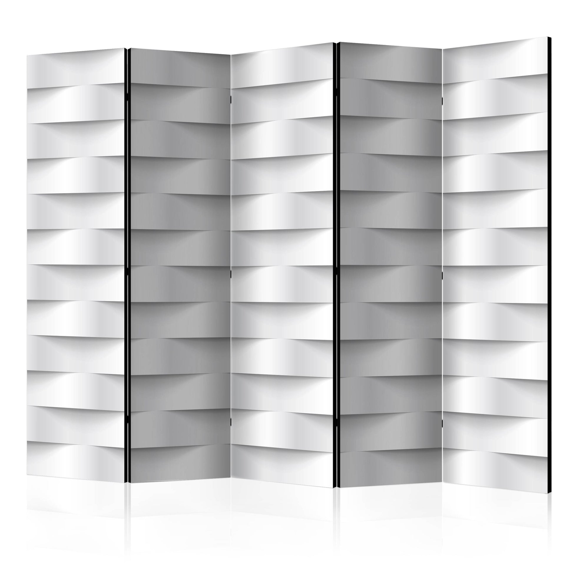 Room Divider - White Illusion II- A 5 Panel Folding Screen For Living rooms, bedrooms or home office, decorative folding screen made with wood and canvas