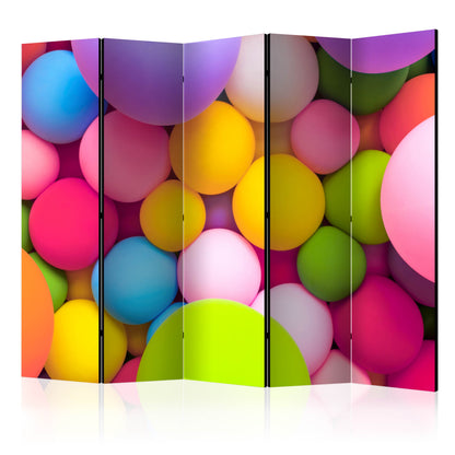 Room Divider - Colourful Balls II- A 5 Panel Folding Screen For Living rooms, bedrooms or home office, decorative folding screen made with wood and canvas