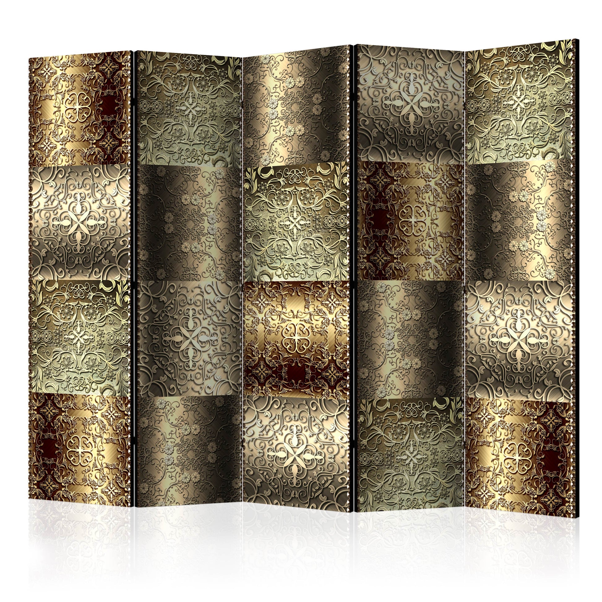 Room Divider - Metal Plates II- A 5 Panel Folding Screen For Living rooms, bedrooms or home office, decorative folding screen made with wood and canvas