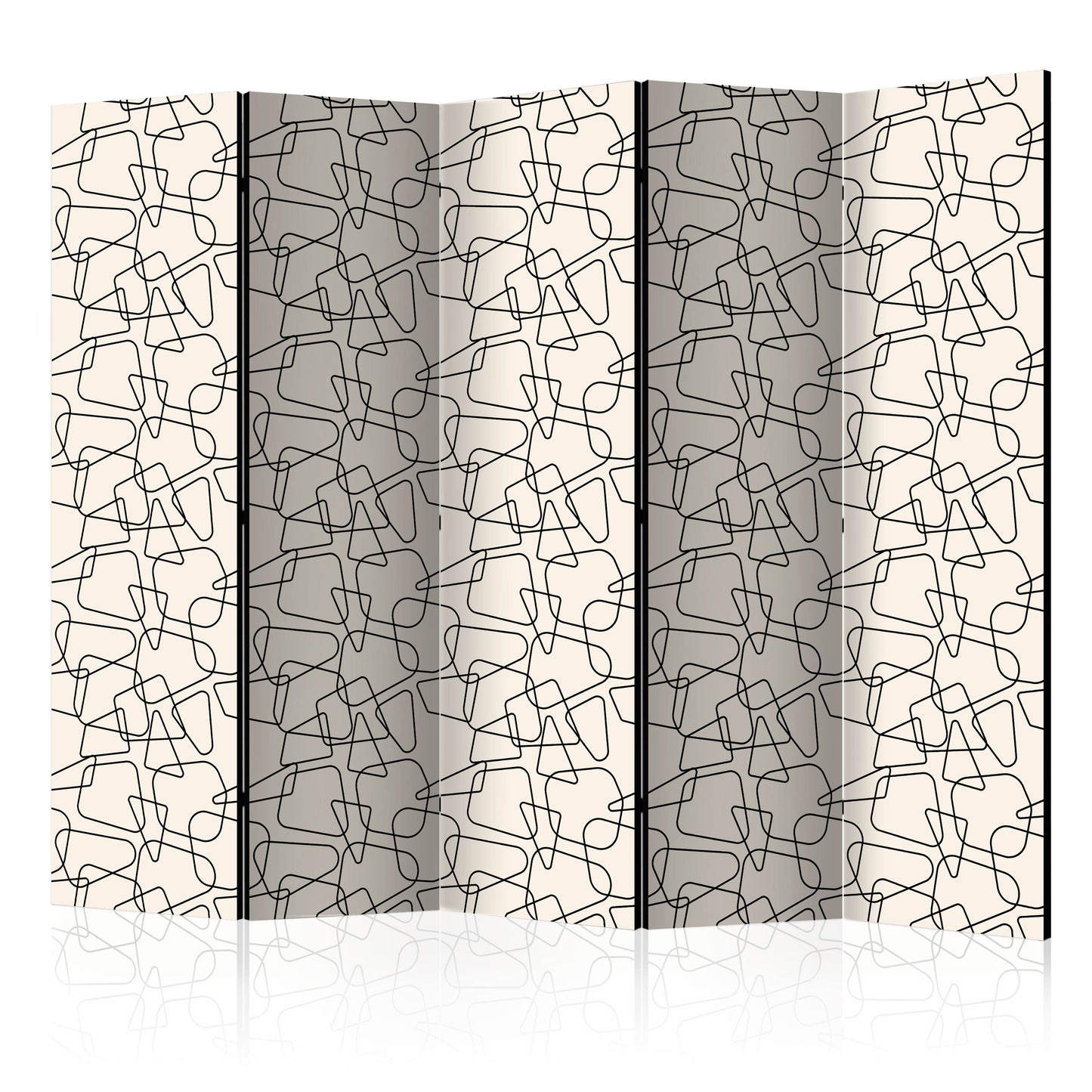 Room Divider - Rounded Geometry II- A 5 Panel Folding Screen For Living rooms, bedrooms or home office, decorative folding screen made with wood and canvas