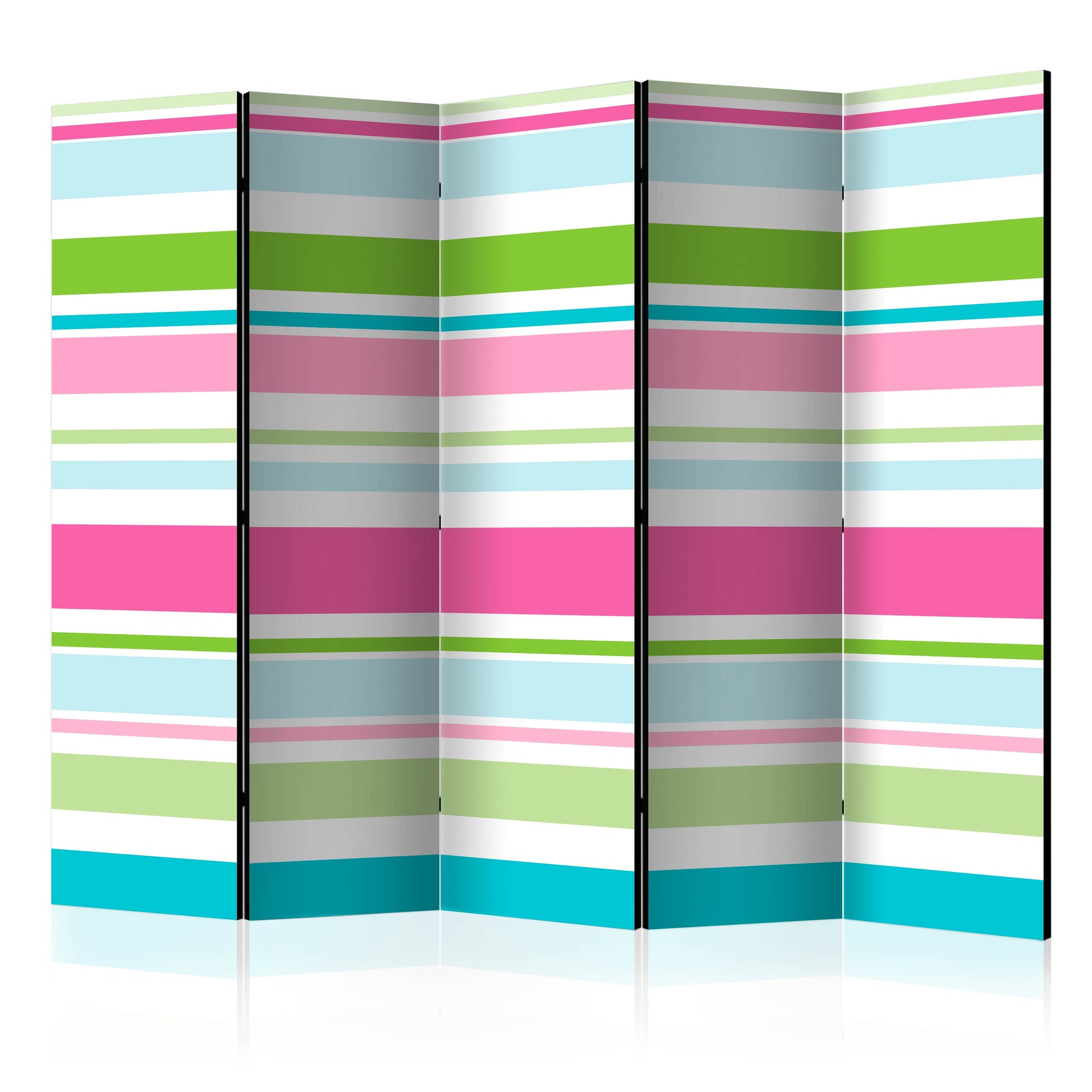 Room Divider - Bright stripes II- A 5 Panel Folding Screen For Living rooms, bedrooms or home office, decorative folding screen made with wood and canvas