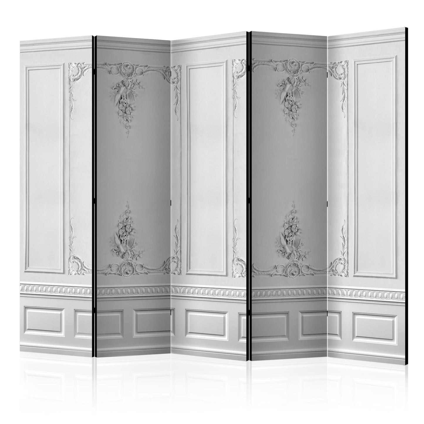 Room Divider - Palatial wall II- A 5 Panel Folding Screen For Living rooms, bedrooms or home office, decorative folding screen made with wood and canvas