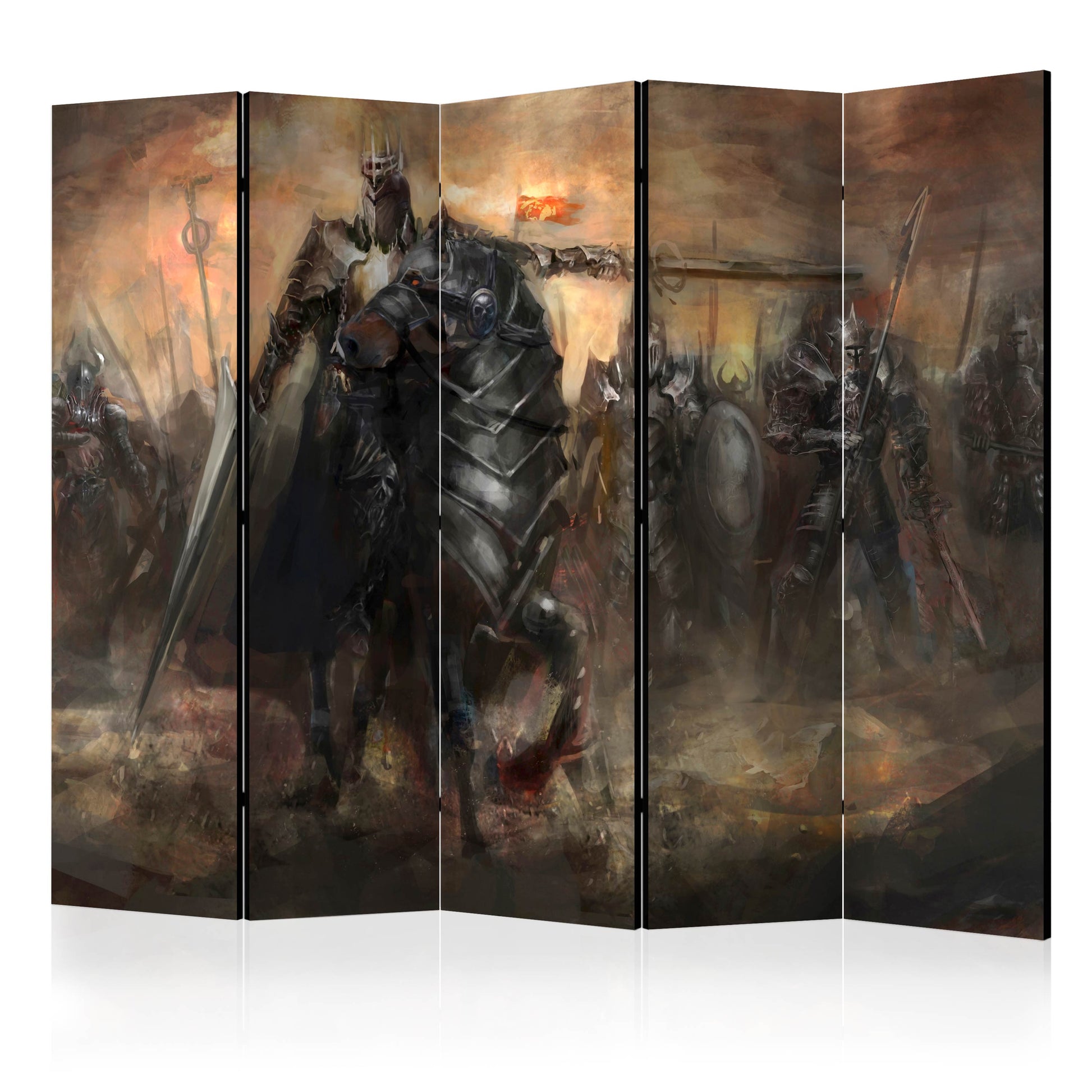 Room Divider - Dragon castle II- A 5 Panel Folding Screen For Living rooms, bedrooms or home office, decorative folding screen made with wood and canvas