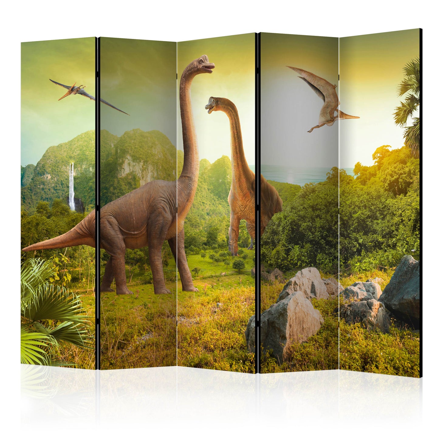 Room Divider - Dinosaurs II- A 5 Panel Folding Screen For Living rooms, bedrooms or home office, decorative folding screen made with wood and canvas