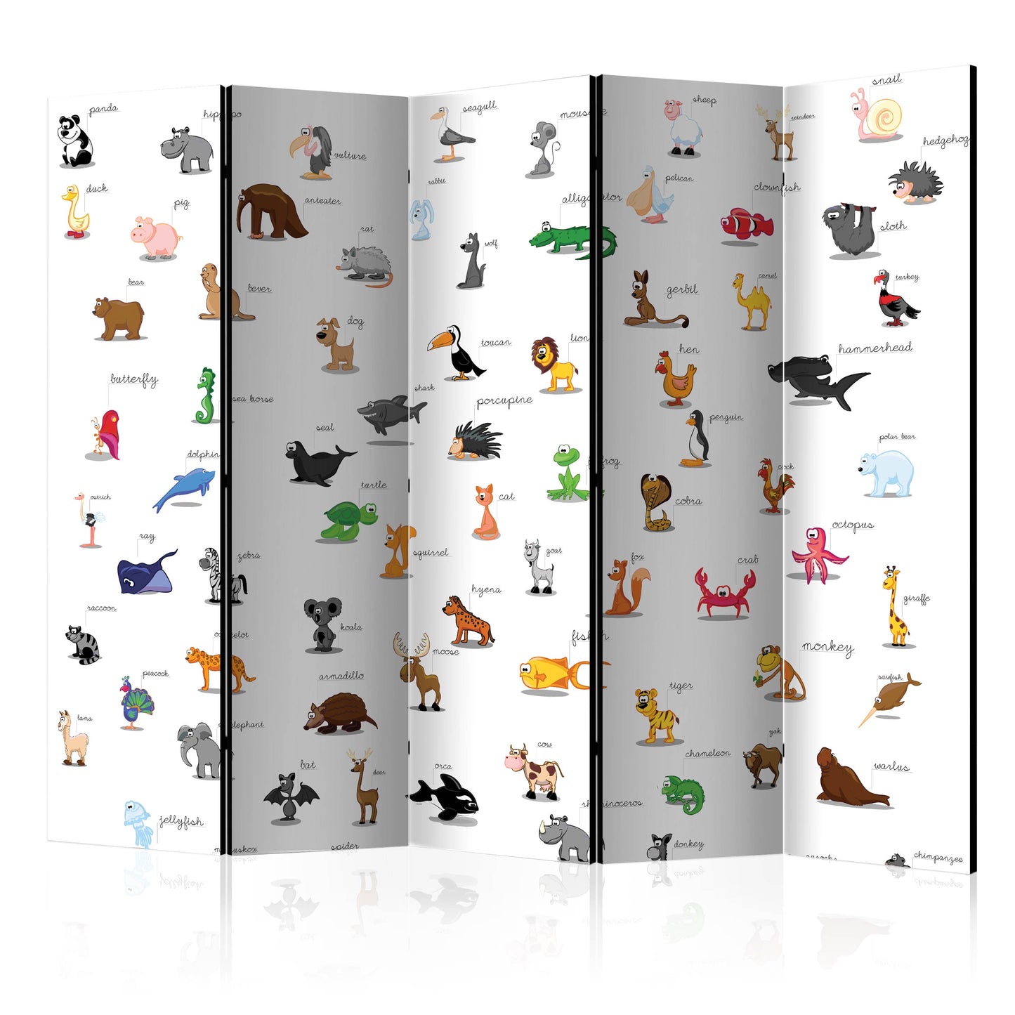 Room Divider - animals (for children) II- A 5 Panel Folding Screen For Living rooms, bedrooms or home office, decorative folding screen made with wood and canvas