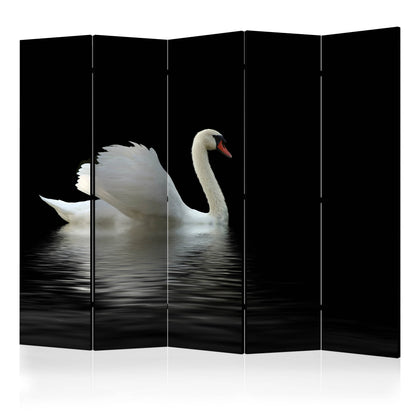 Room Divider - swan (black and white) II- A 5 Panel Folding Screen For Living rooms, bedrooms or home office, decorative folding screen made with wood and canvas