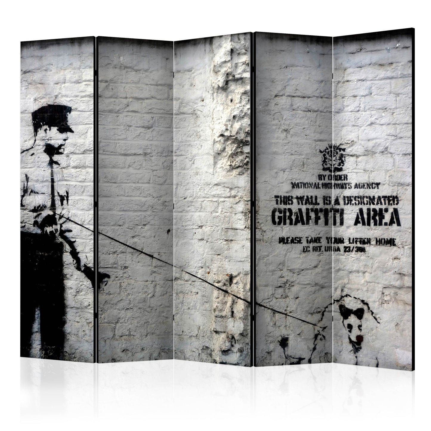 Room Divider - Banksy - Graffiti Area II- A 5 Panel Folding Screen For Living rooms, bedrooms or home office, decorative folding screen made with wood and canvas