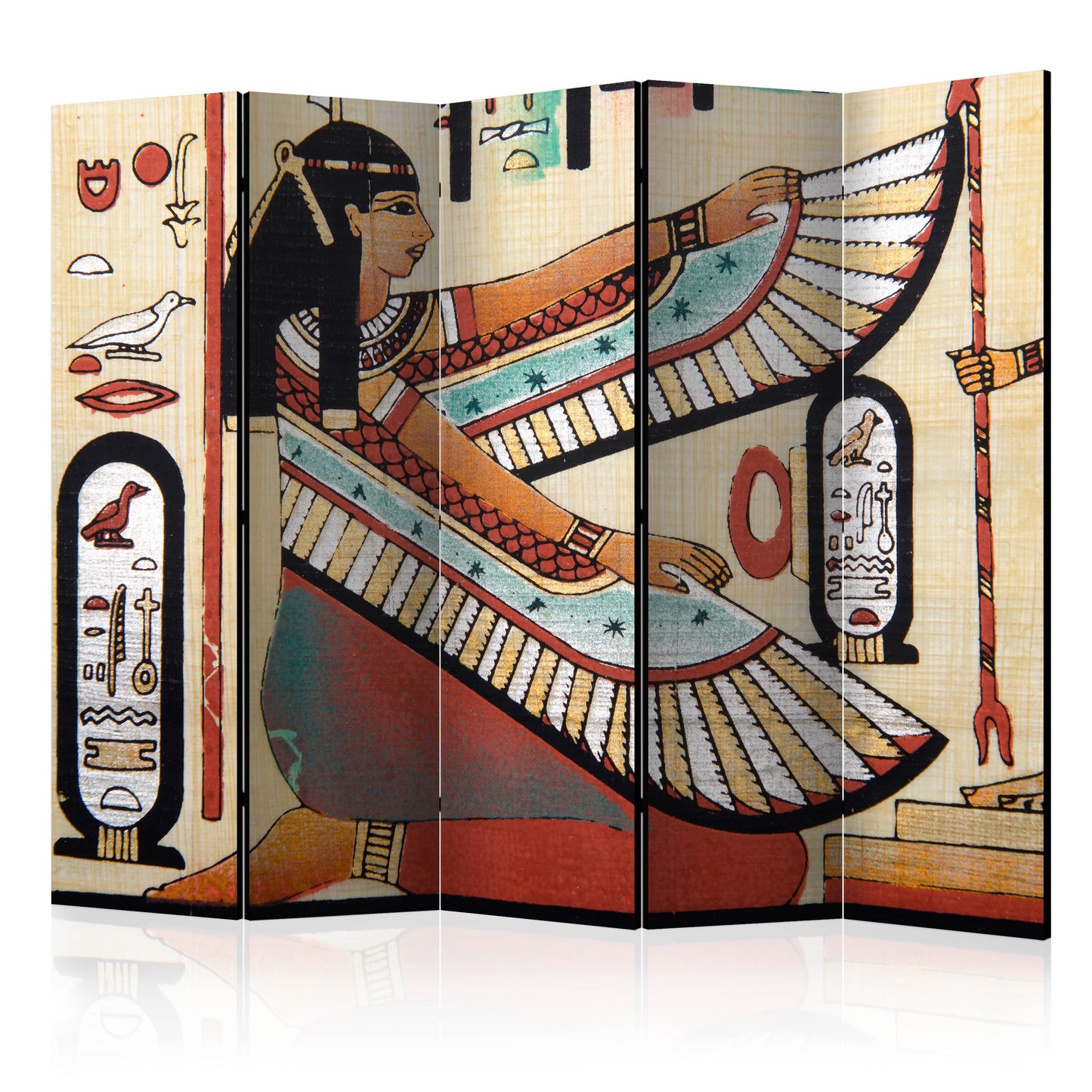 Room Divider - Egyptian motif II- A 5 Panel Folding Screen For Living rooms, bedrooms or home office, decorative folding screen made with wood and canvas