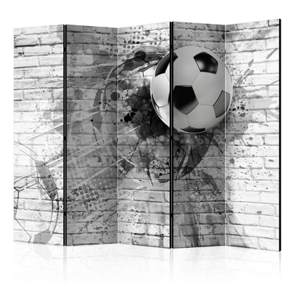 Room Divider - Dynamic Football II- A 5 Panel Folding Screen For Living rooms, bedrooms or home office, decorative folding screen made with wood and canvas