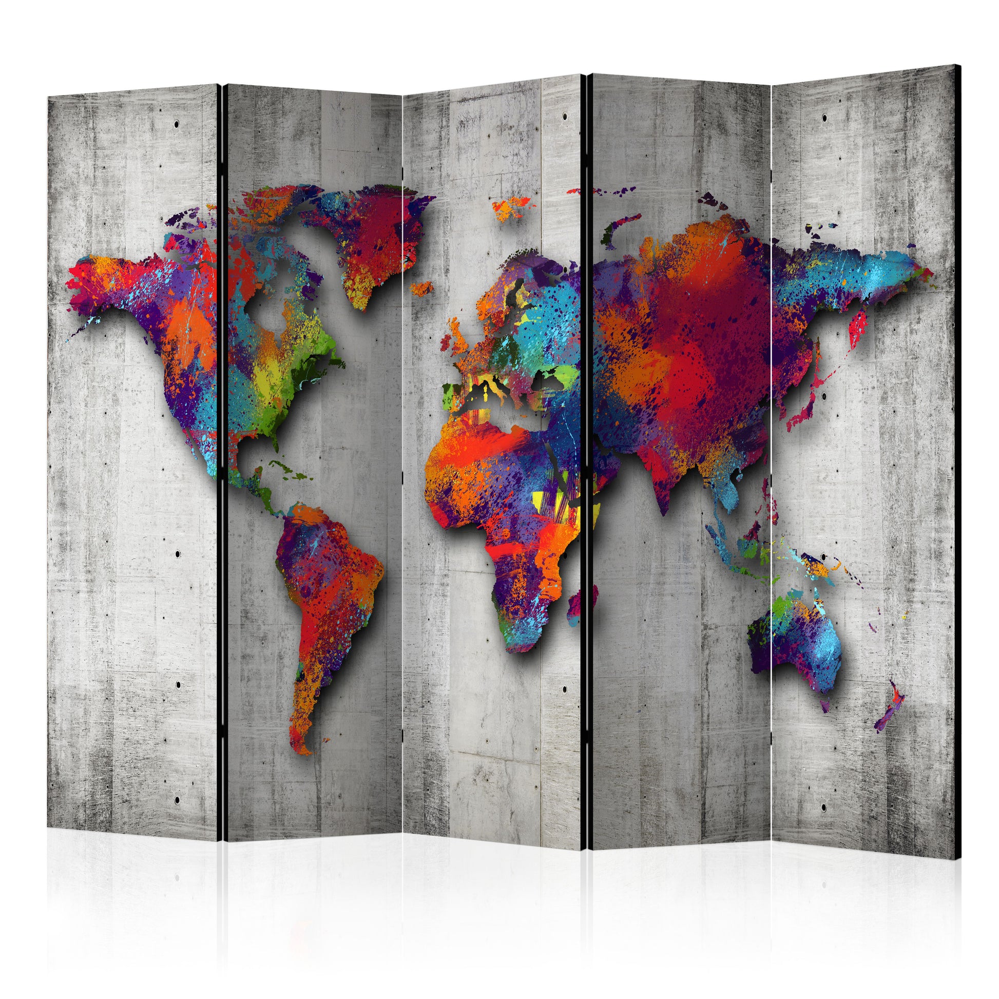 Room Divider - Concrete World- A 5 Panel Folding Screen For Living rooms, bedrooms or home office, decorative folding screen made with wood and canvas