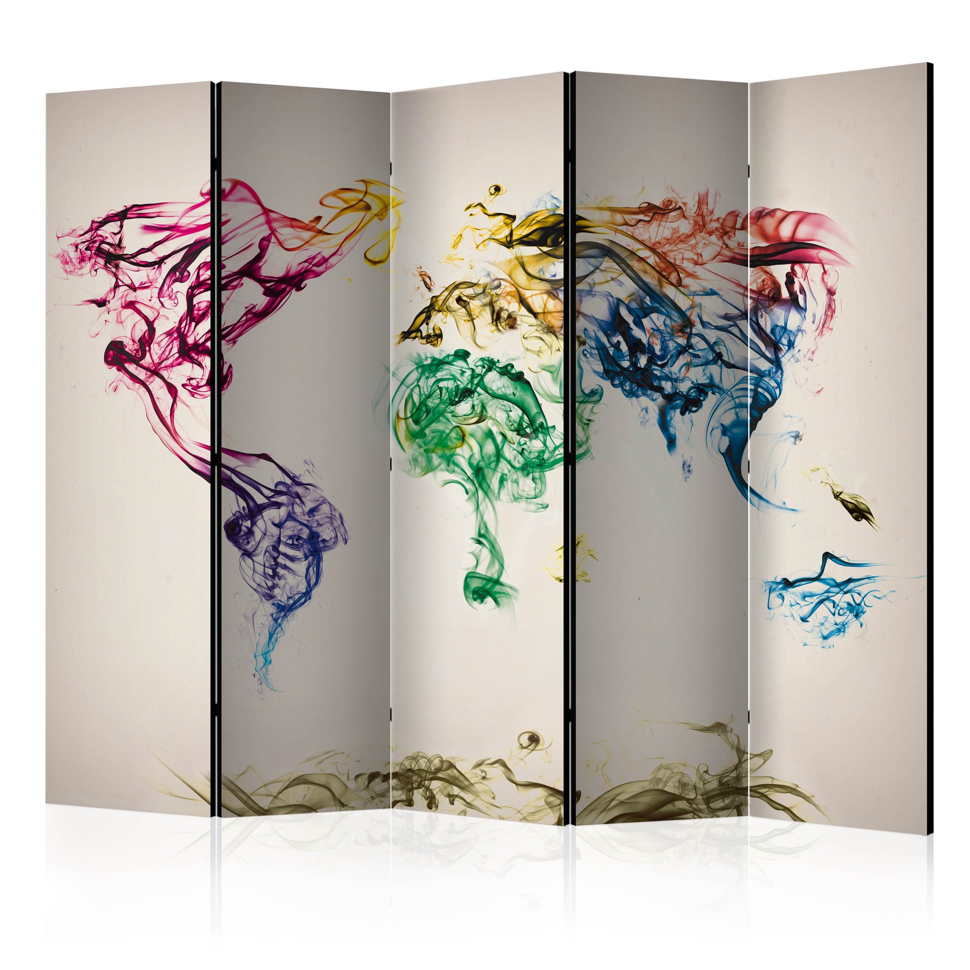 Room Divider - Dancing smoke trails II- A 5 Panel Folding Screen For Living rooms, bedrooms or home office, decorative folding screen made with wood and canvas