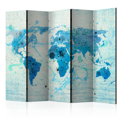 Room Divider - Cruising and sailing - The World map II- A 5 Panel Folding Screen For Living rooms, bedrooms or home office, decorative folding screen made with wood and canvas