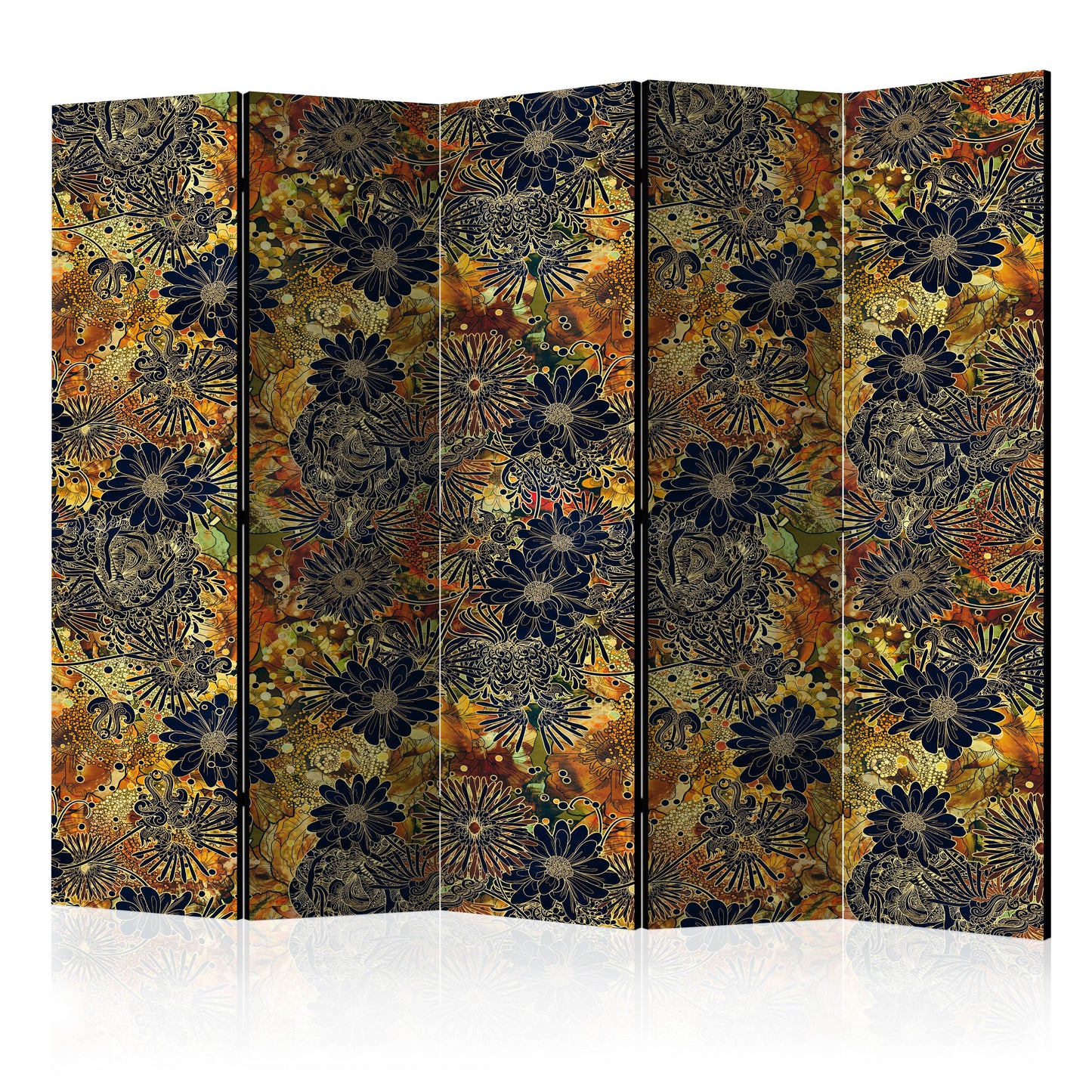 Room Divider - Floral Madness II- A 5 Panel Folding Screen For Living rooms, bedrooms or home office, decorative folding screen made with wood and canvas