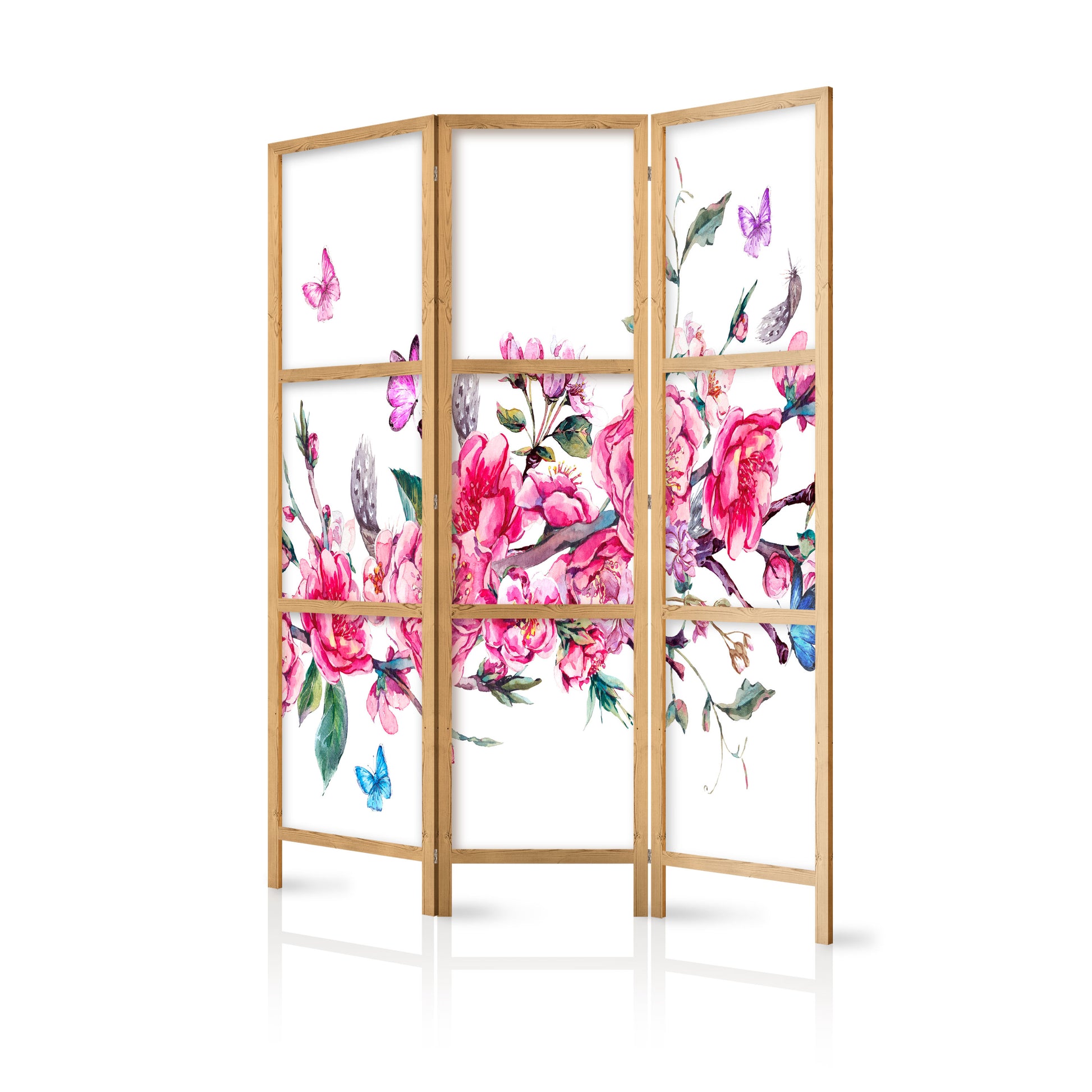 Shoji room Divider - Japanese Room Divider - Style: Flowers and Butterflies - ArtfulPrivacy