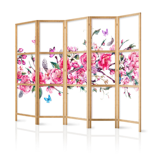 Shoji room Divider - Japanese Room Divider - Style: Flowers and Butterflies II - ArtfulPrivacy