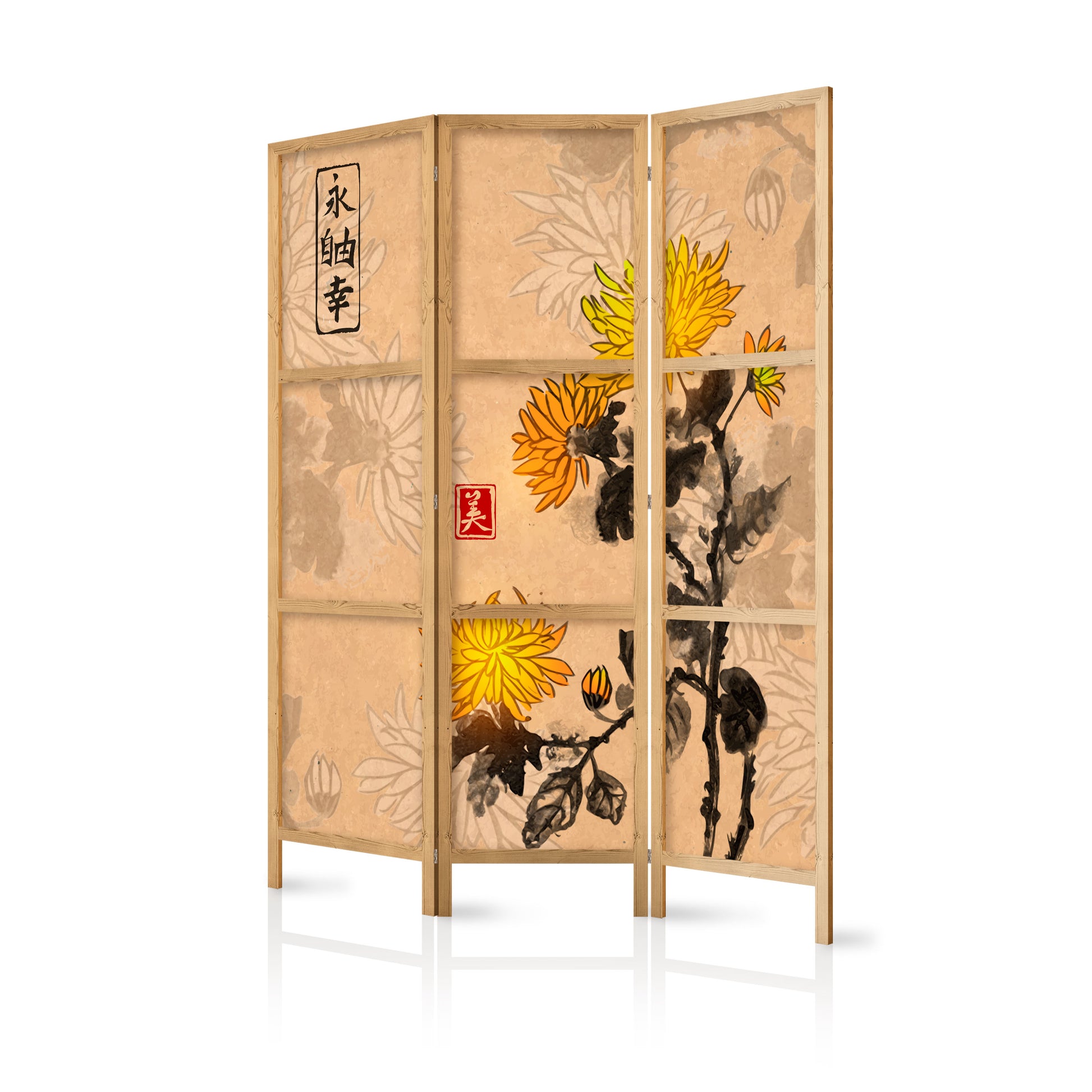 Shoji room Divider - Japanese Room Divider - Style: Chrysanthemums - ArtfulPrivacy