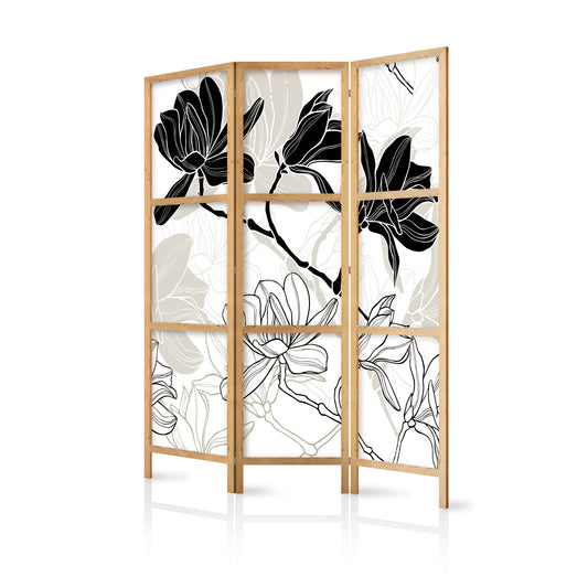 Shoji room Divider - Japanese Room Divider - Black and White Flowers I - ArtfulPrivacy