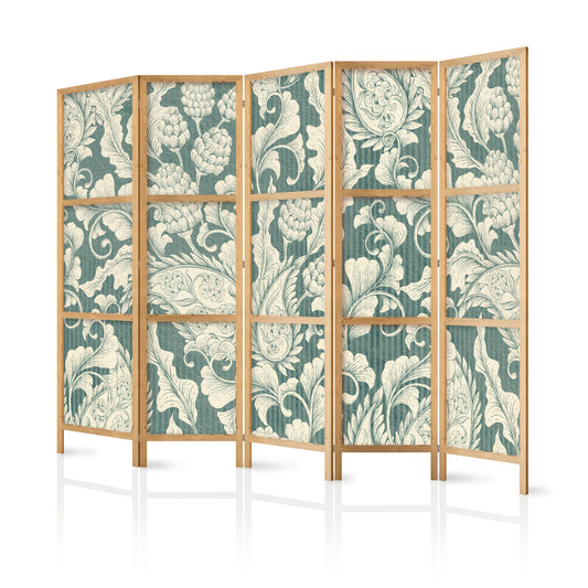 Shoji room Divider - Japanese Room Divider - Sage Green Flourishes - ArtfulPrivacy